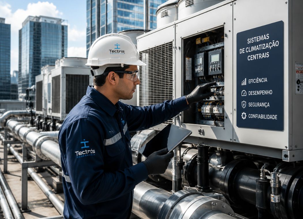 Tecnico ajustando unidades de climatização – tectris engenharia
